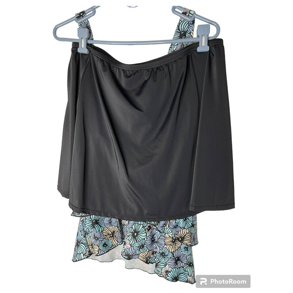 Fit 4u Two-Piece Swimsuit in Blue Purple Yellow Floral Print Size 14W - Picture 4 of 6